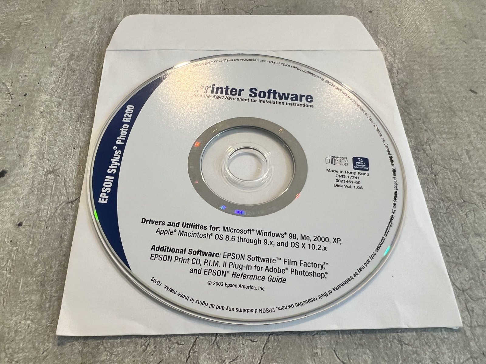 Epson Stylus Photo R200 Series Printer Software CD