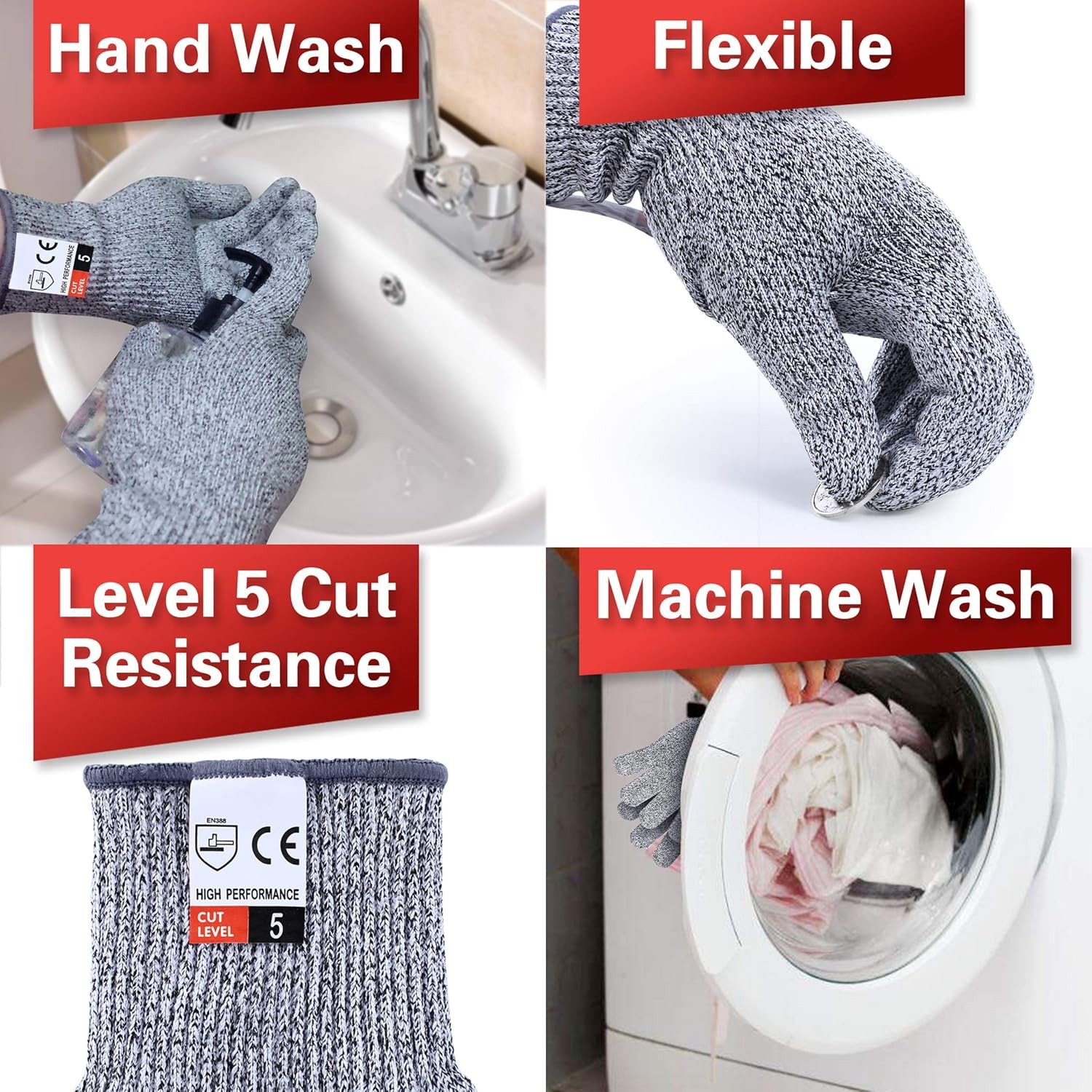 2PCS Cut Resistant Gloves, Cutting Gloves Level 5 Protection for Kitchen
