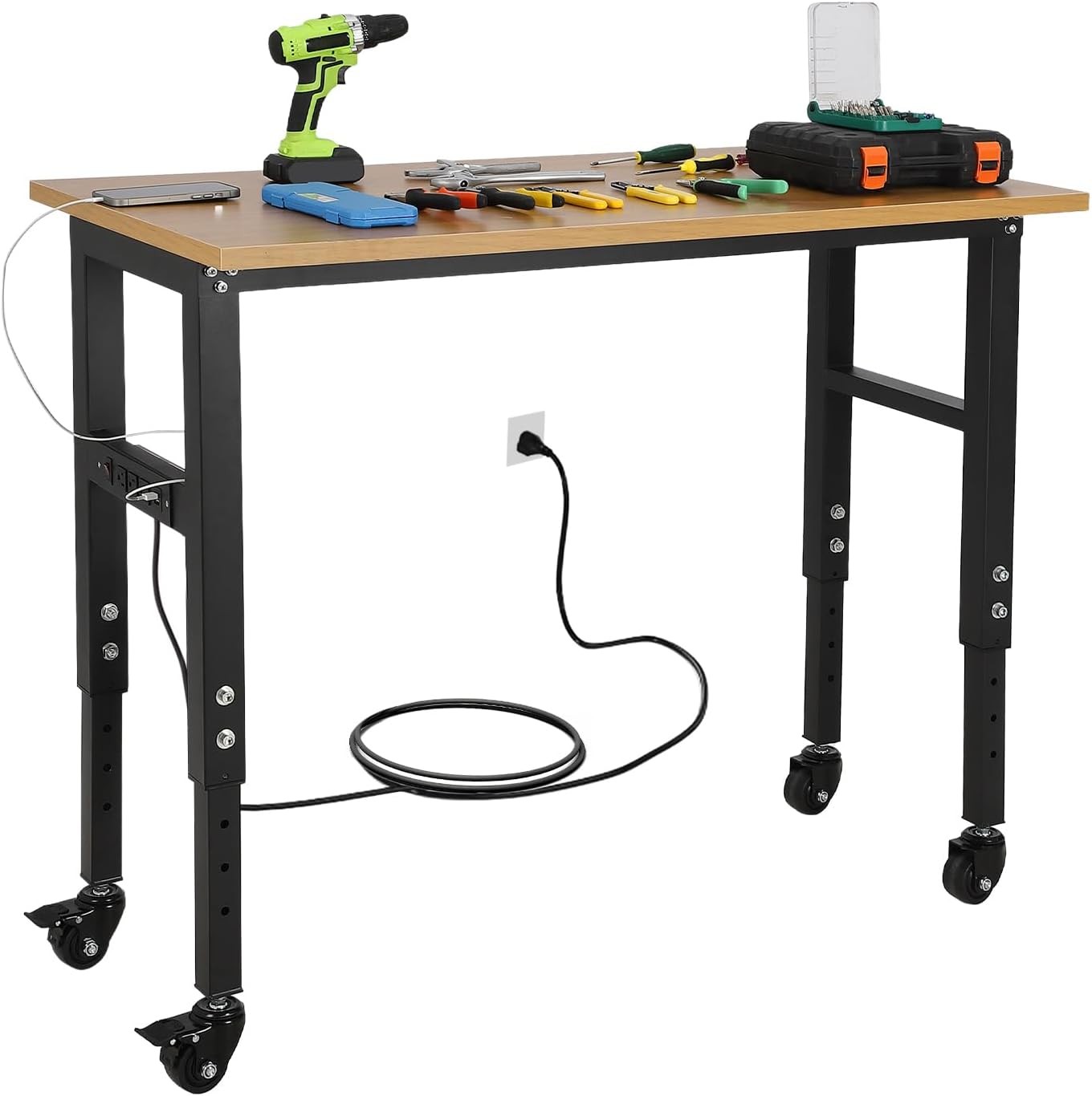 Heavy Duty Adjustable Garage Workbench 48" Table Power Outlet Tool Bench