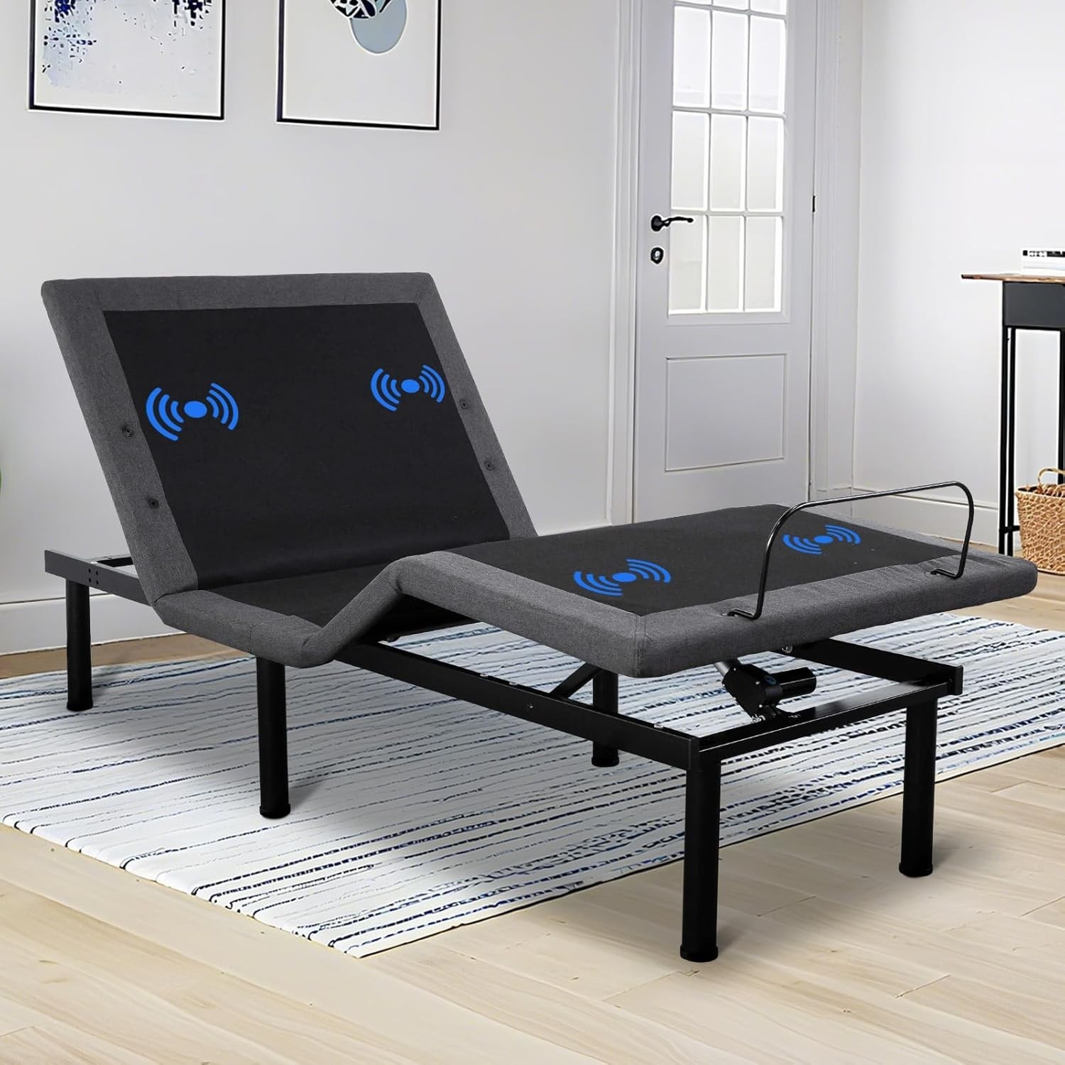 Twin XL/Queen Adjustable Bed Frame with Massage and Remote Control, USB Ports