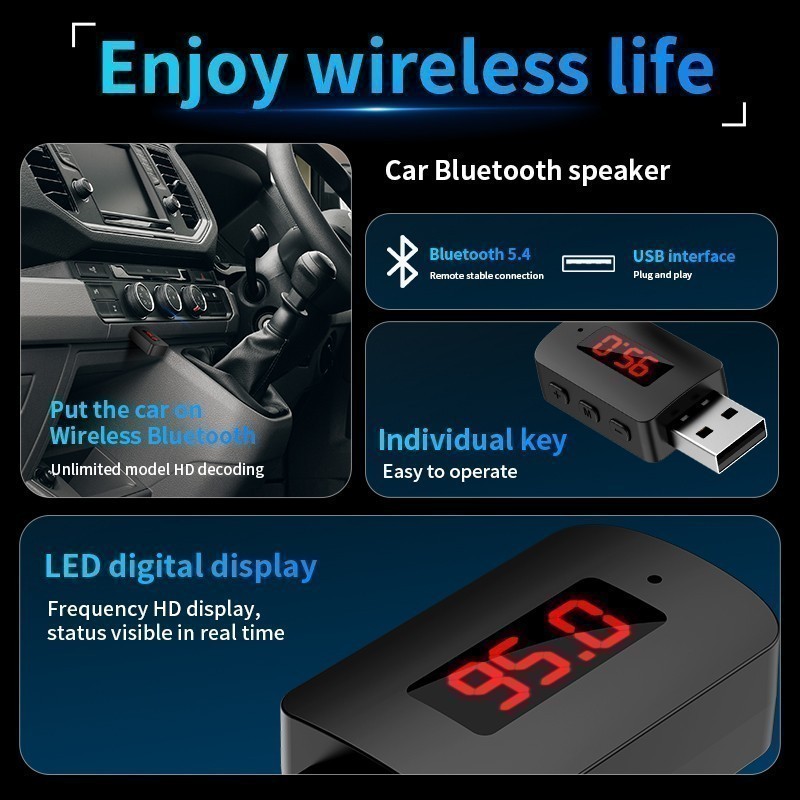 Wireless USB Car Bluetooth 5.3 Audio Receiver FM Transmitter Hands-Free Calling