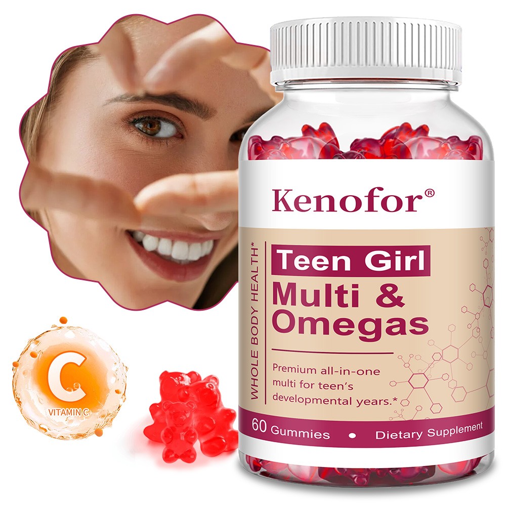Teen Girl Multivitamin Gummies Omega 3 Fish Oil Support Hair Skin Nails 60 Pills