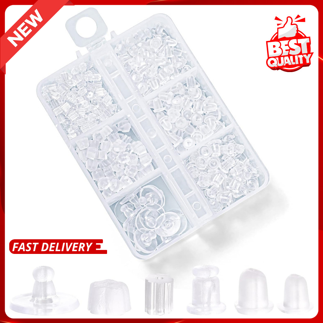 6 Styles Silicone Earring Backs for Studs, 600 Pcs Clear Soft Earring Backings H