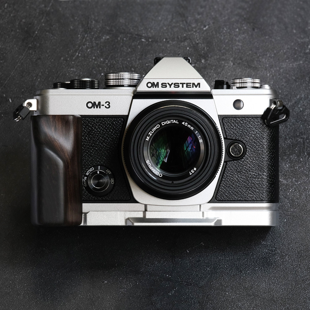 Wooden L Hand Grip Handle Aluminium alloy Baseplate for Olympus OM SYSTEM OM-3