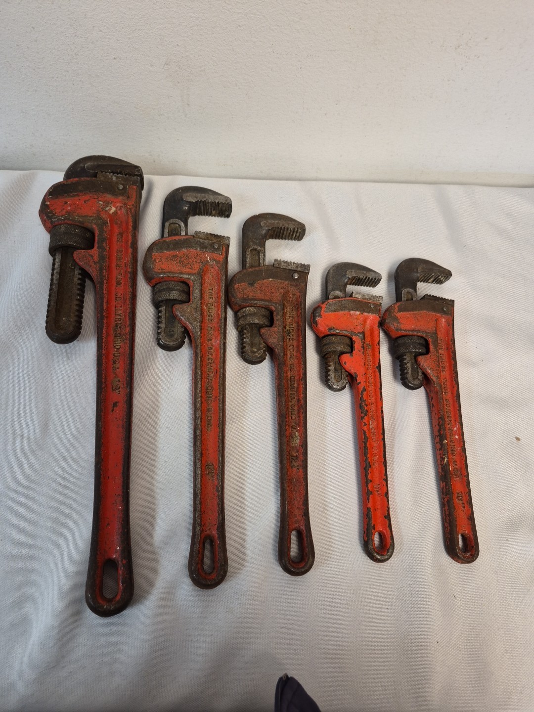 VTG Ridge Tool Co RIGID H.D. 5 Pipe Wrenches ( 10" (X2) 12"  14"  18") USA