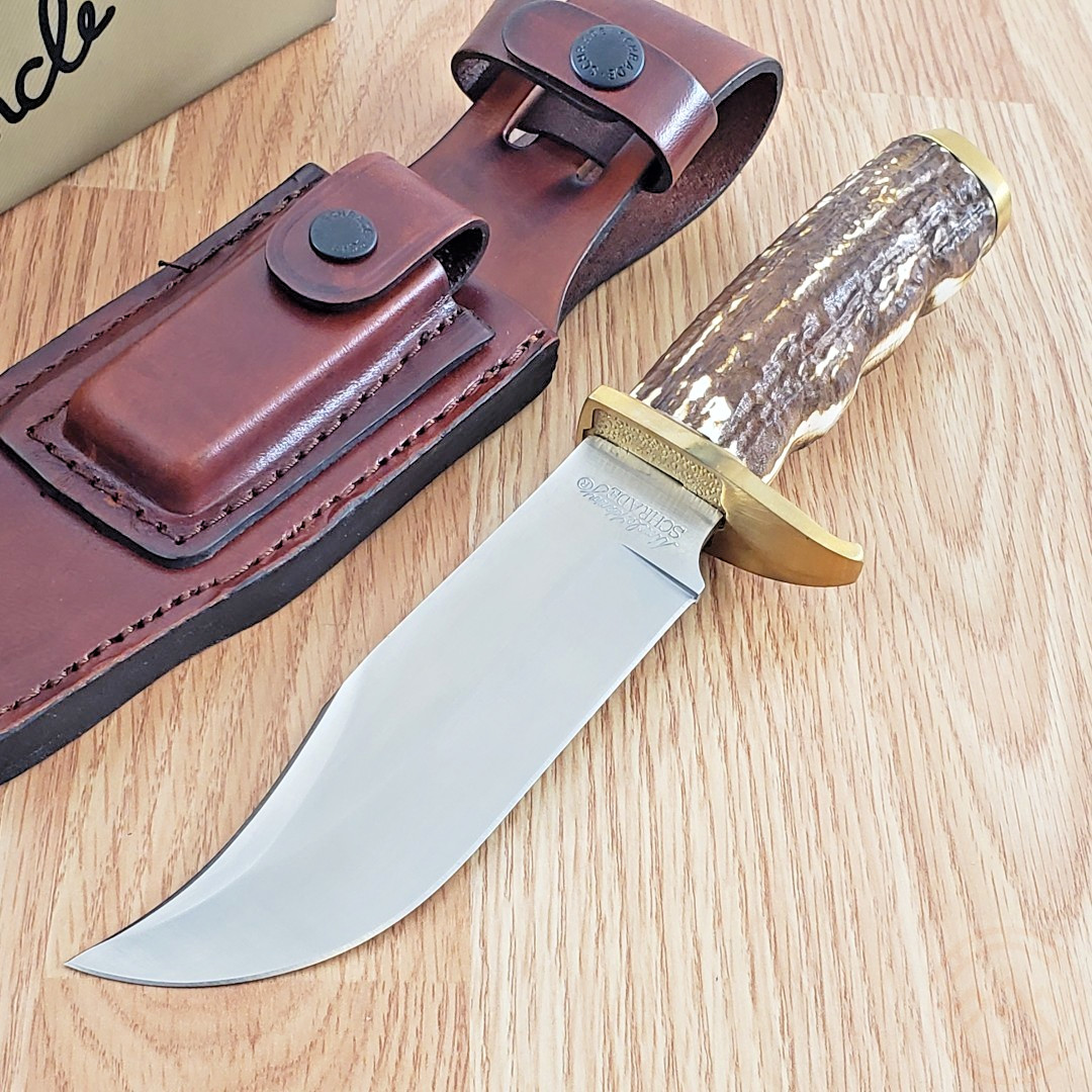 Schrade Uncle Henry Fixed Knife 5.25" Satin Stainless Steel Blade Staglon Handle