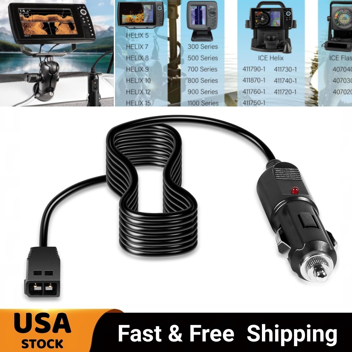 for Humminbird Fish Finder Charger,All Helix 5/7/8/9/10/12/15 12V DC Port Power