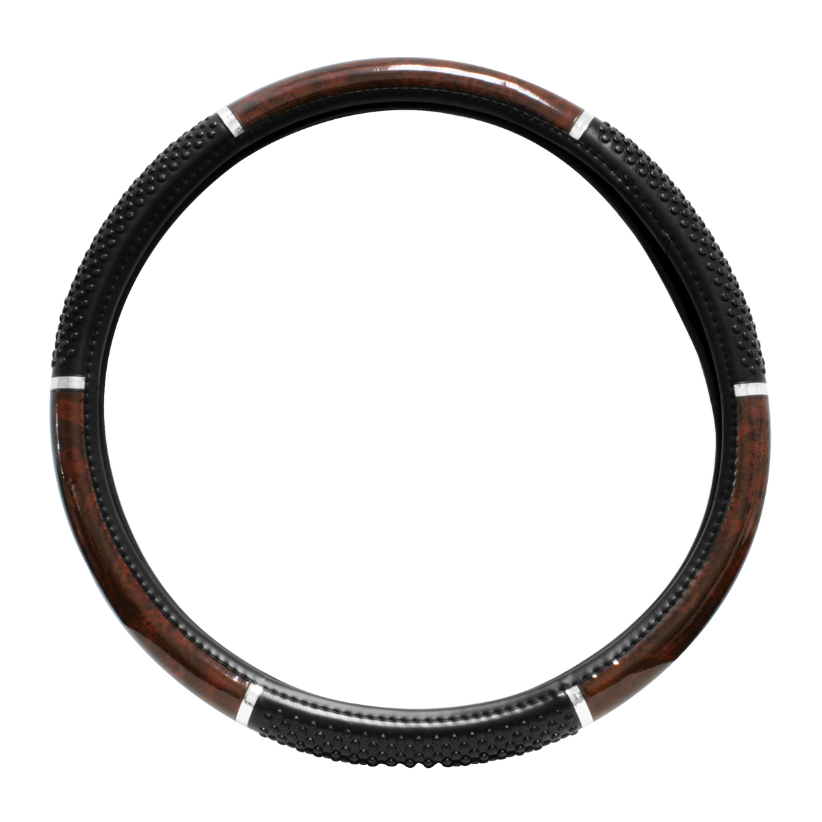 Steering Wheel Cover Darkwood (18")w/ Black soft raised Bead Grips & Chrome Trim