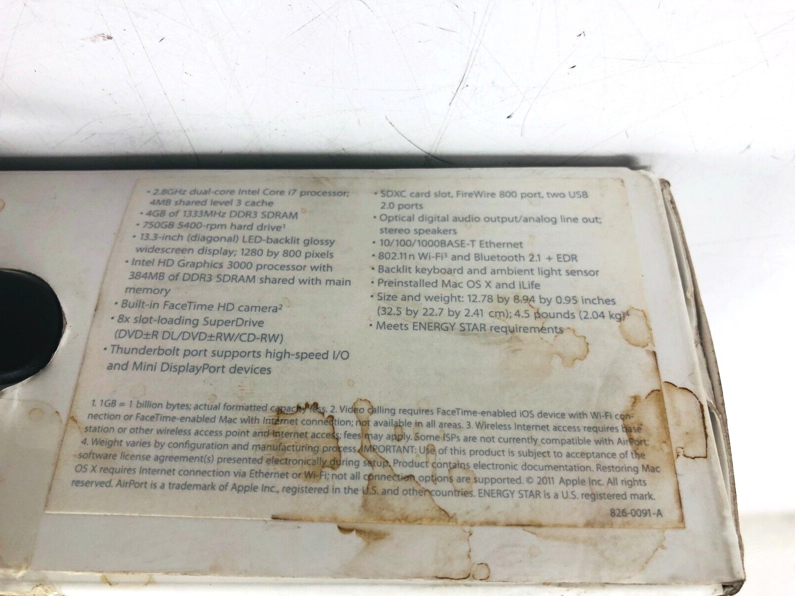 Apple A1278 13.3" MacBook Pro EMPTY BOX