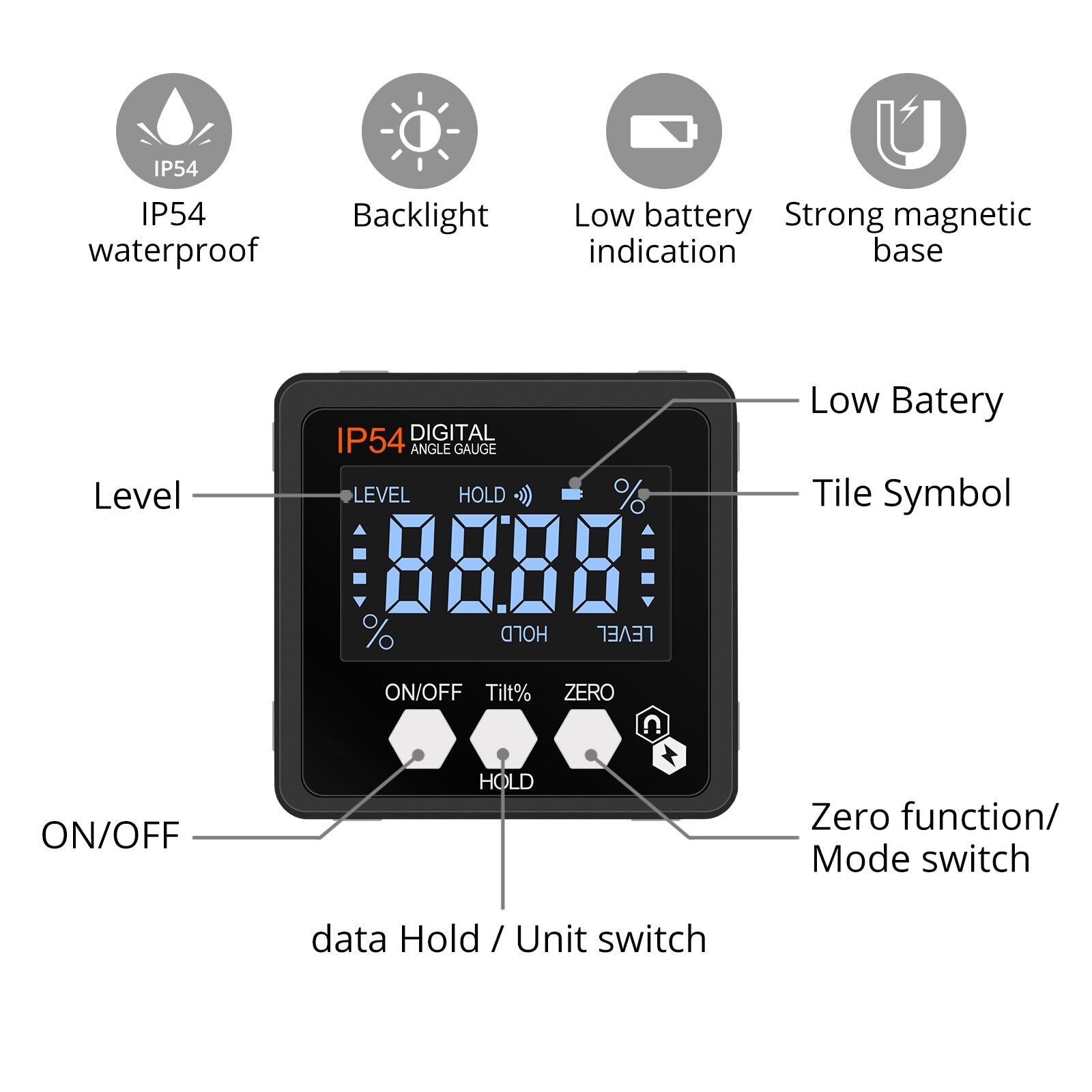 Digital Angle Gauge Level Box Protractor Angle Finder Inclinometer Magnetic Base