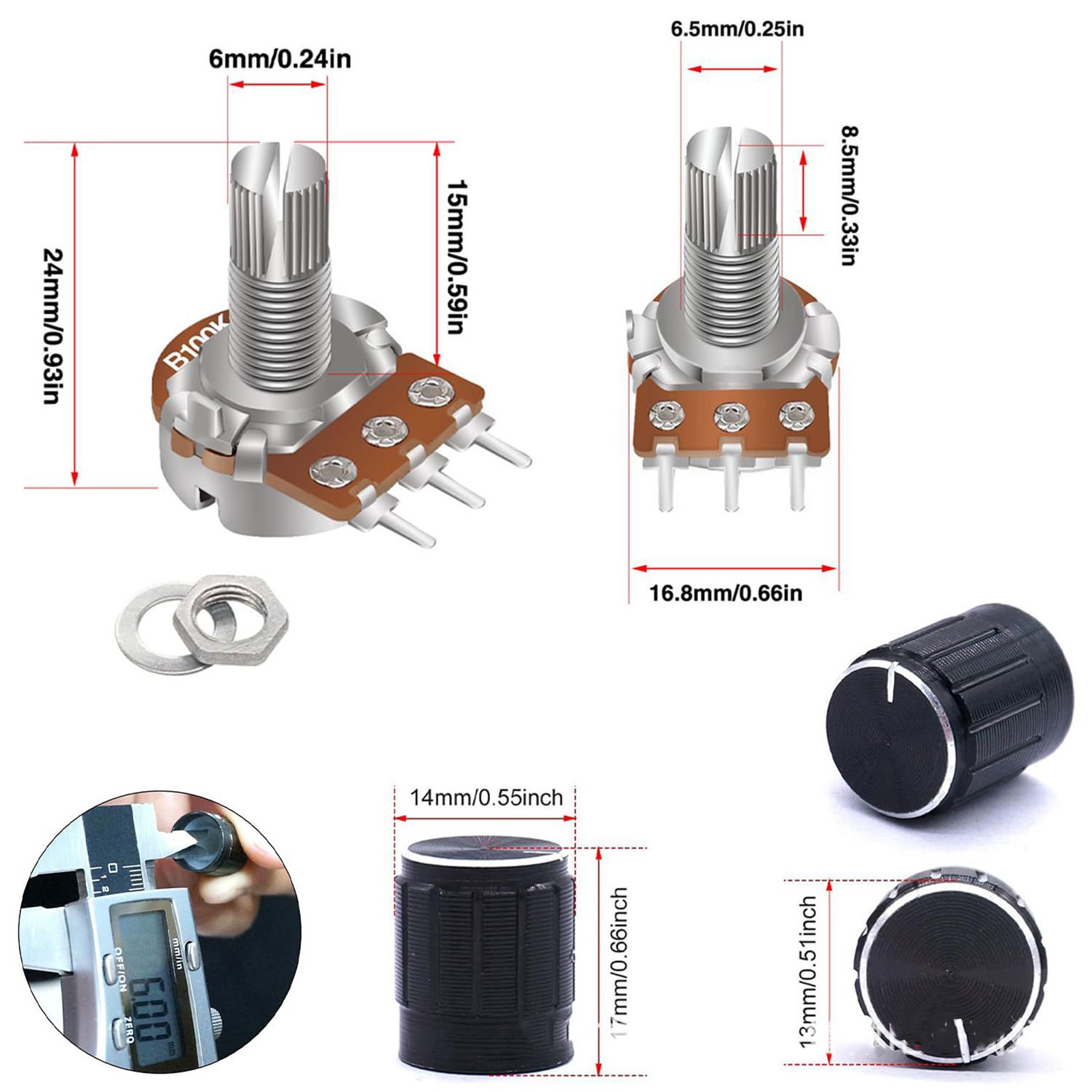 60pcs/set Potentiometer Linear Rotary Audio B Type 5K-100K Variable Resistor