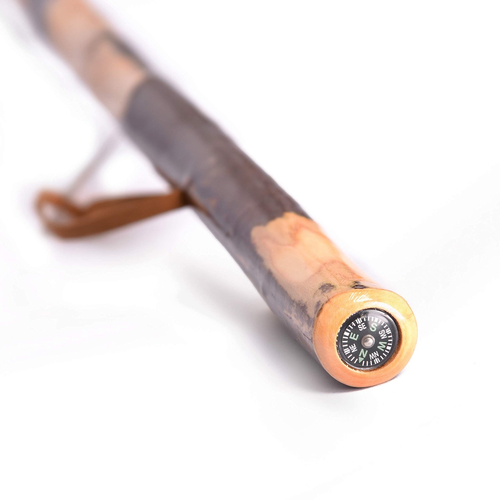 Bark-Keeping Clumpy Pattern Wooden Walking Stick with a Compass (Nature Color...