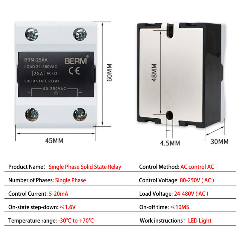 10-100 Amp Single Phase BRM Solid State Relays Module AC 80V-250V to AC 24-480V