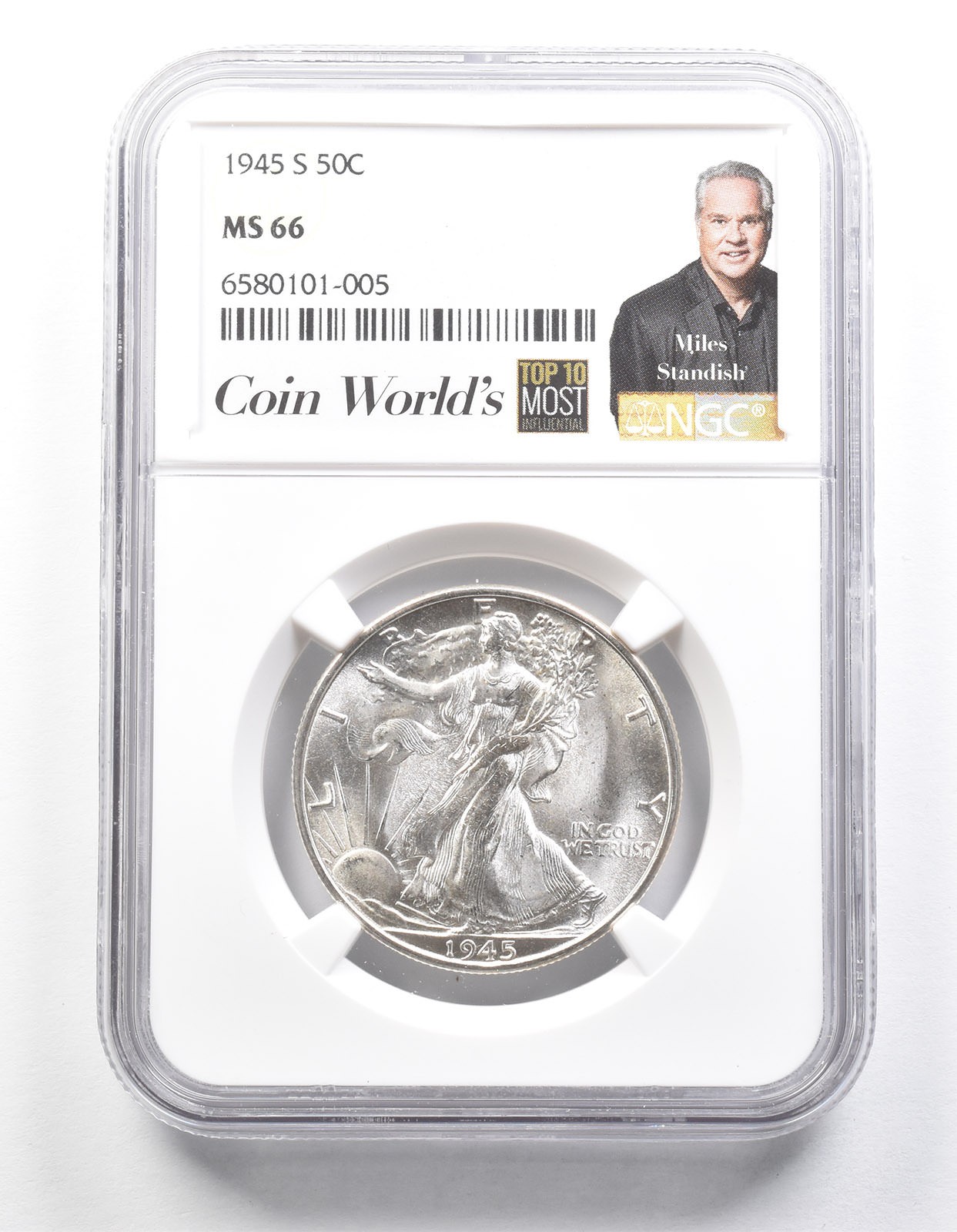 1945-S Walking Liberty Half Dollar Miles Standish MS66 NGC *1386