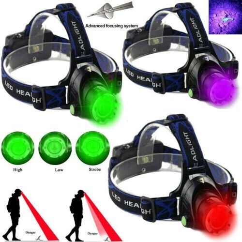 Red/Green/Purple LED Headlamp Light Hunting Headlight Lamp Outdoor Flashlight