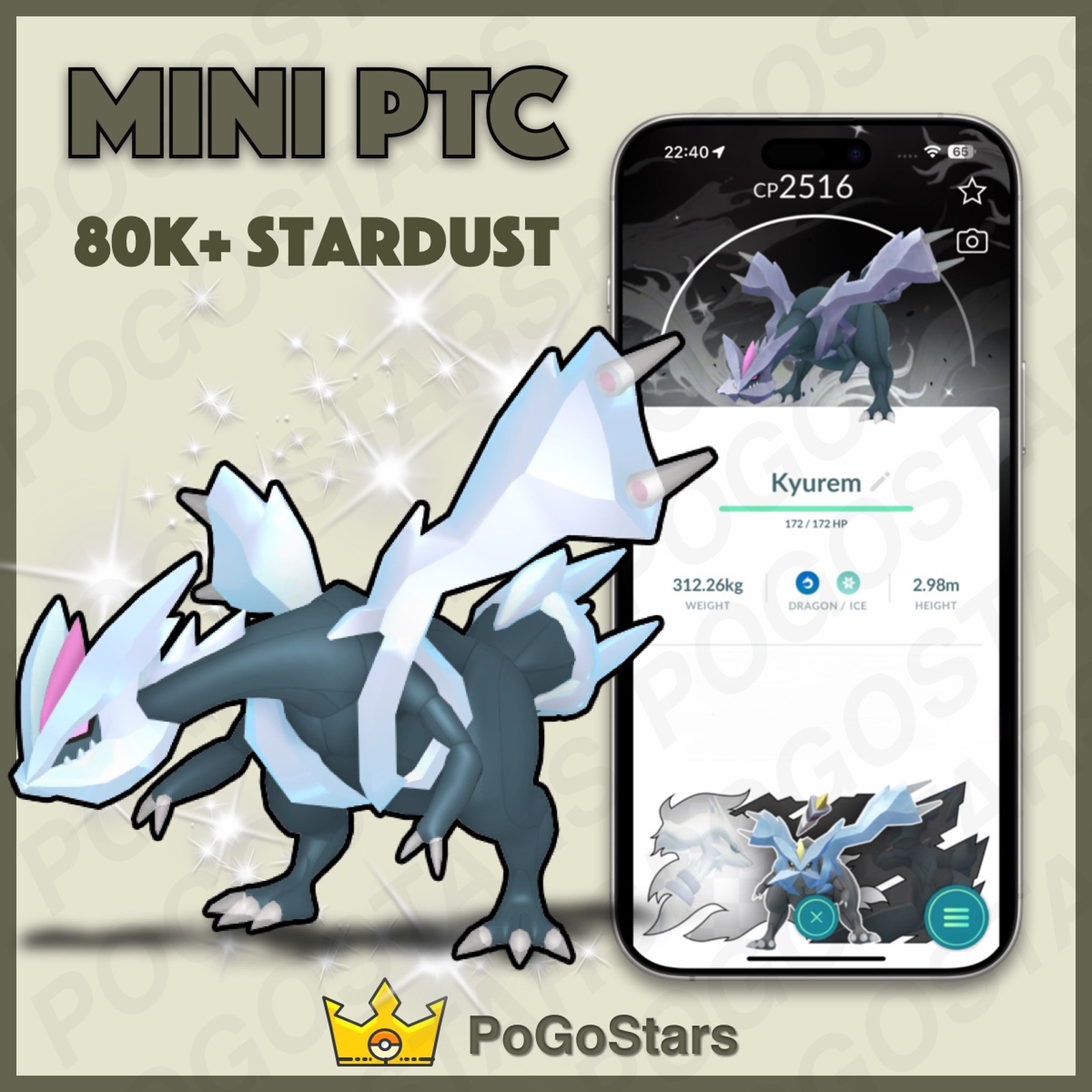 Pokémon PTC Go - Shiny Kyurem Glaciate - GoTour 2026 - Black✨Special Background✨