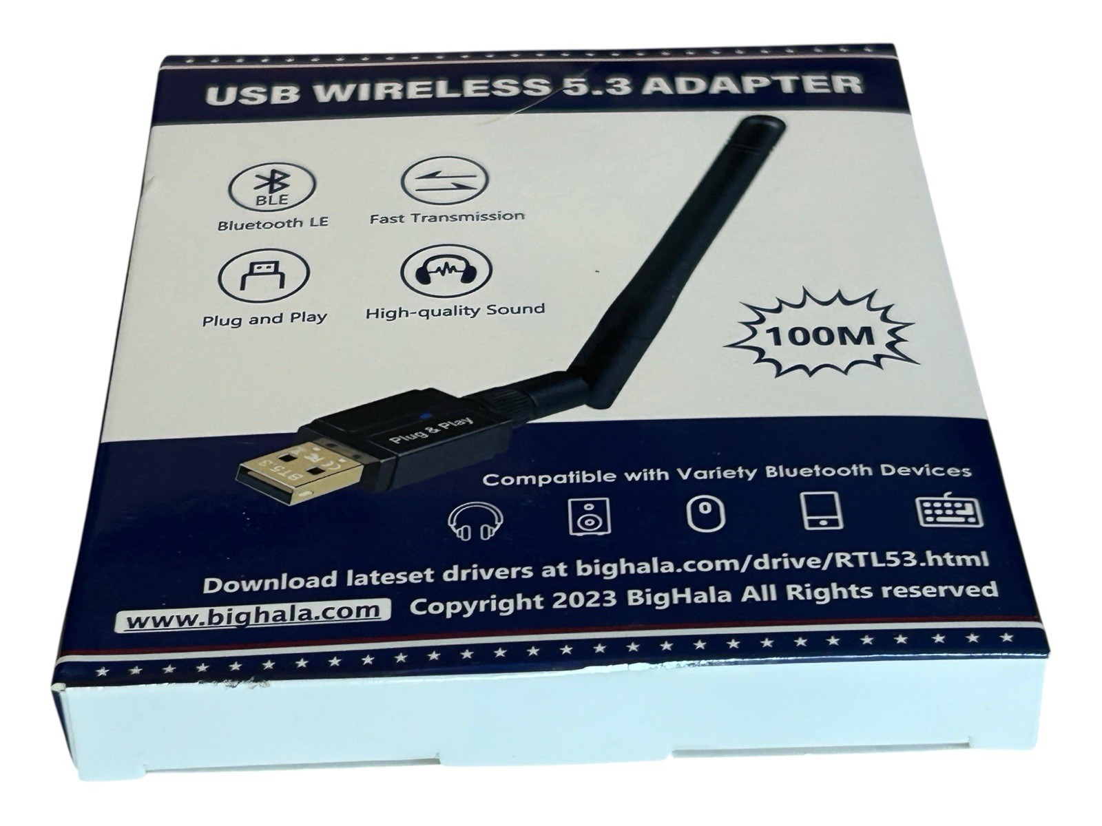 Wireless PC Adapter, USB 2.0 Bluetooth 5.3 Plug-N-Play, Makes Your PC Compatible