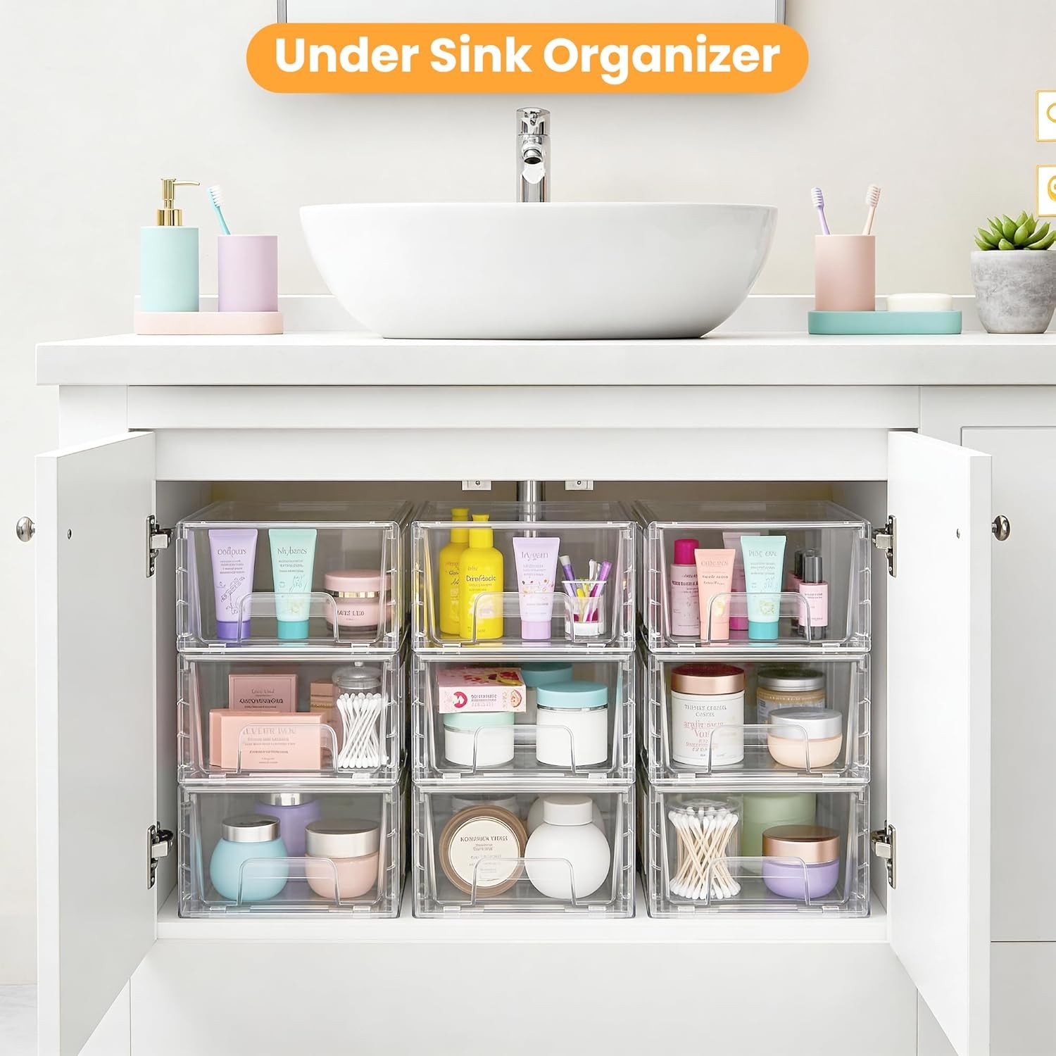 2 Pack Stackable Storage Drawers,Plastic Organizers Bins Drawers Storage W/