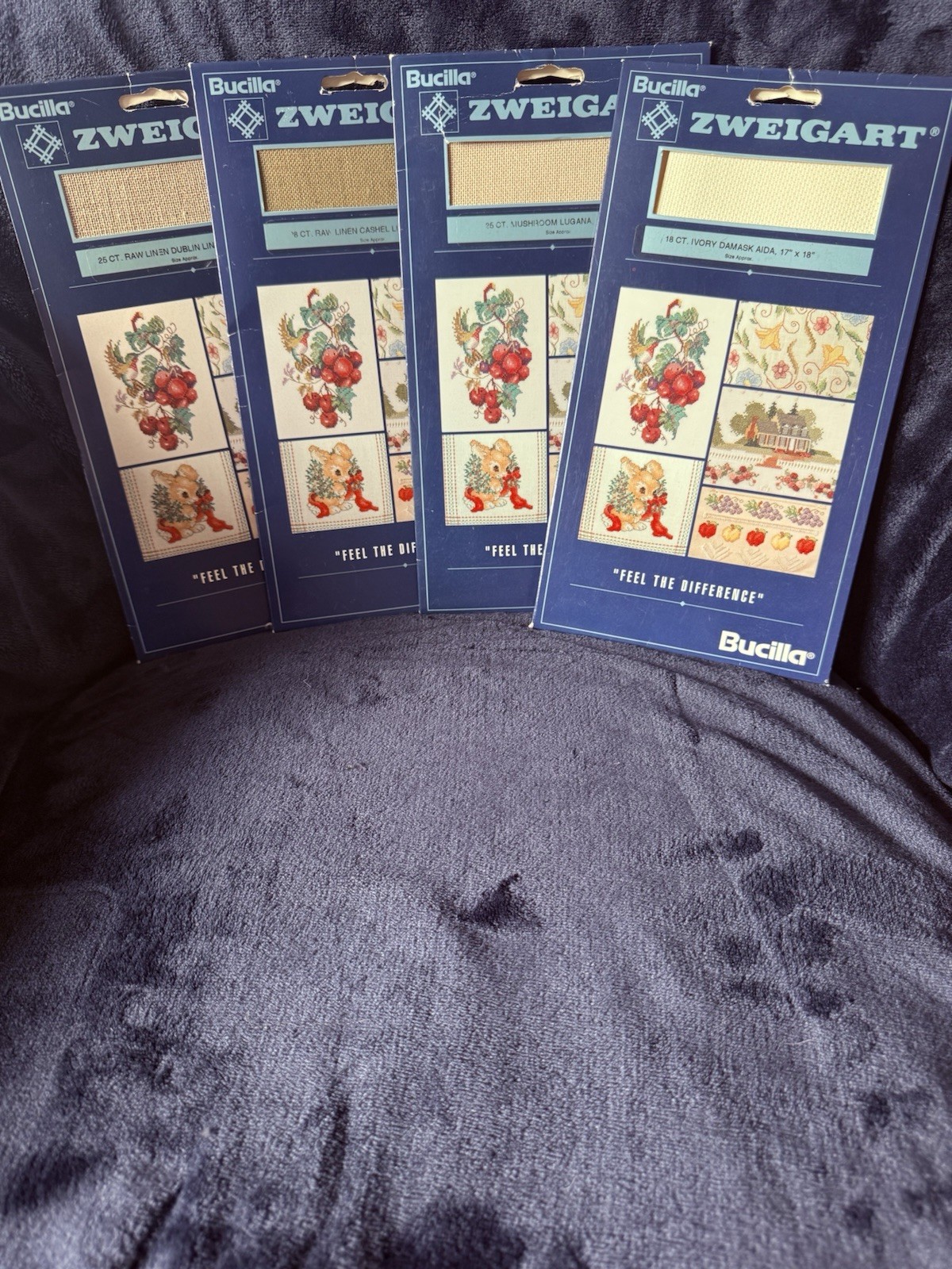 Bucilla Zweigart Cross Stitch Fabric Packets Lot of 4 Different Colors, New