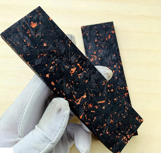2 Pcs Black Marbled Carbon Fiber Copper Resin Knife Handle Scales 5.3x1.6x0.3"