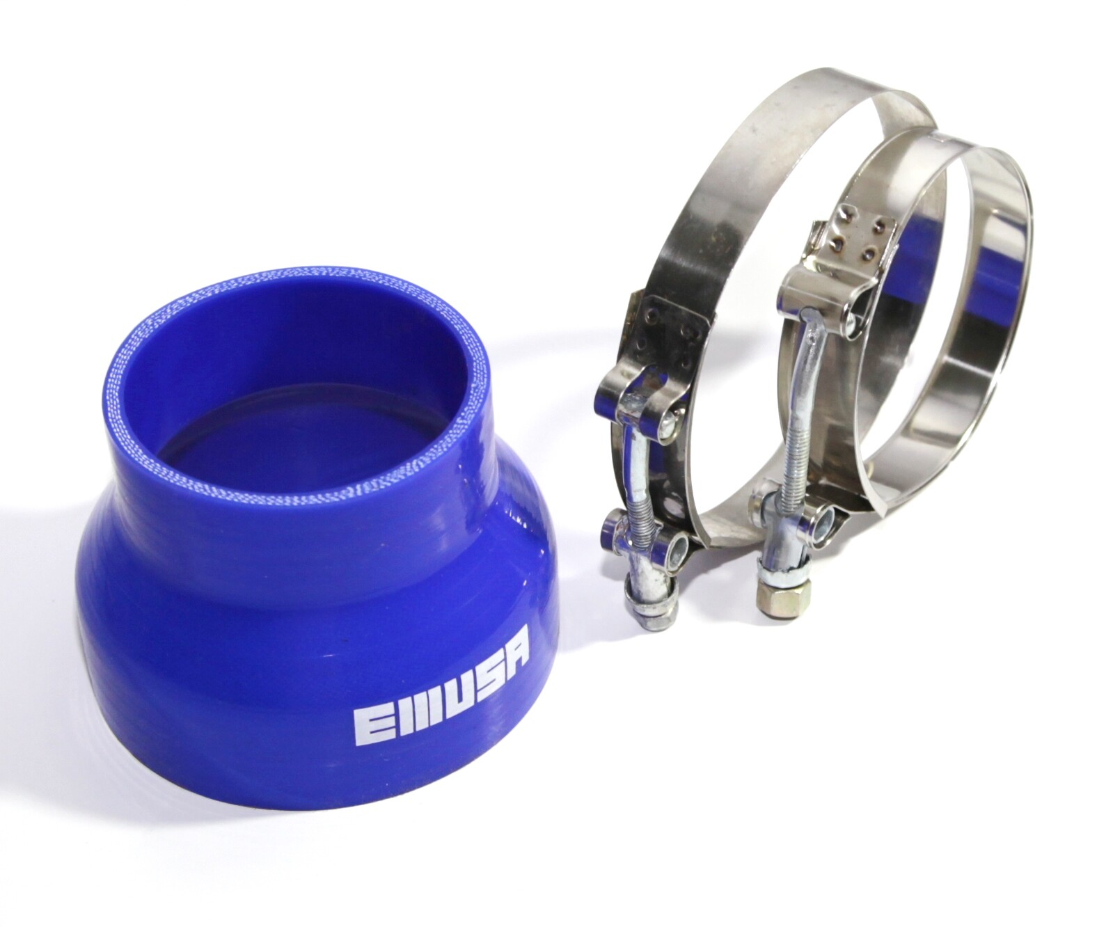 Universal BLUE 4PLY 1x Straight 3.5"-4.0"ID Silicone+ 2xStainles Steel T-clamp