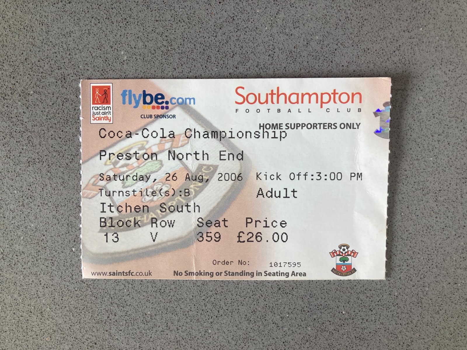 Southampton v Preston North End 2006-07 Match Ticket