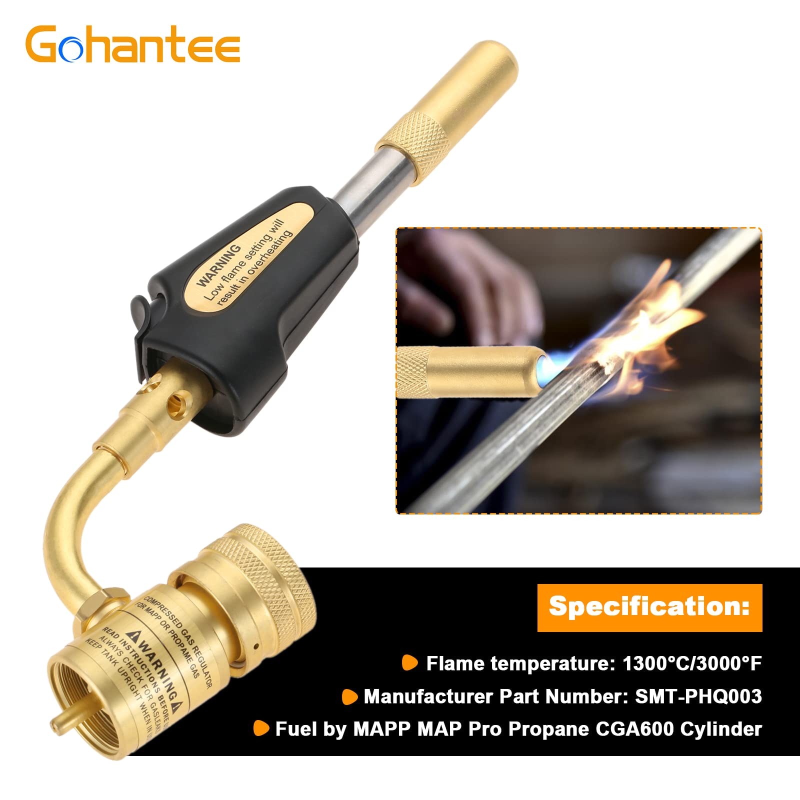 gohantee Propane MAPP Gas Turbo Torch Tips with Self Ignition Trigger Gold