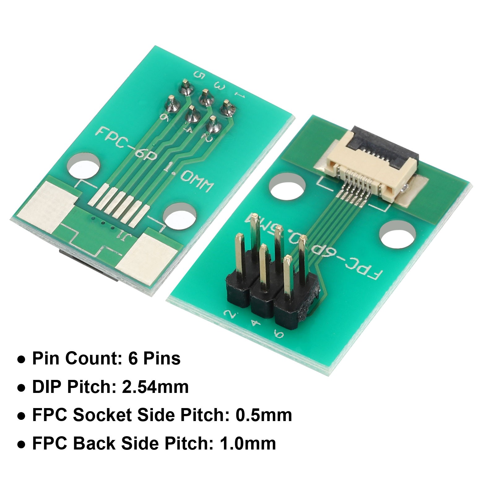 2Pcs FFC FPC Connector Board 6 Pin Double Row Male Pin Header Strip Adapter