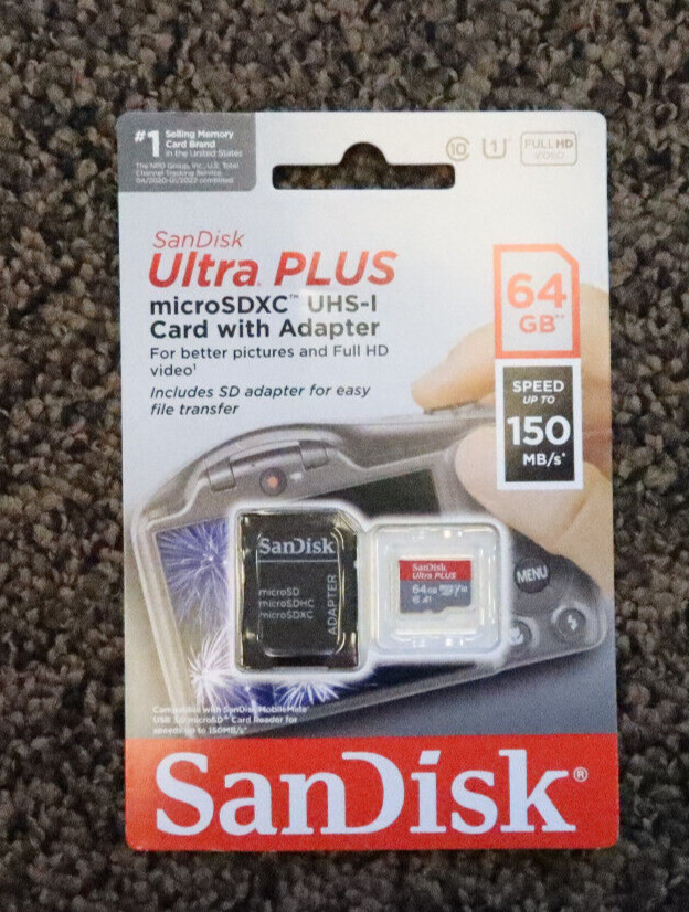 SanDisk ULTRA PLUS 64GB microSDXC Memory Card - Speed up to 150MB/s With Adapter