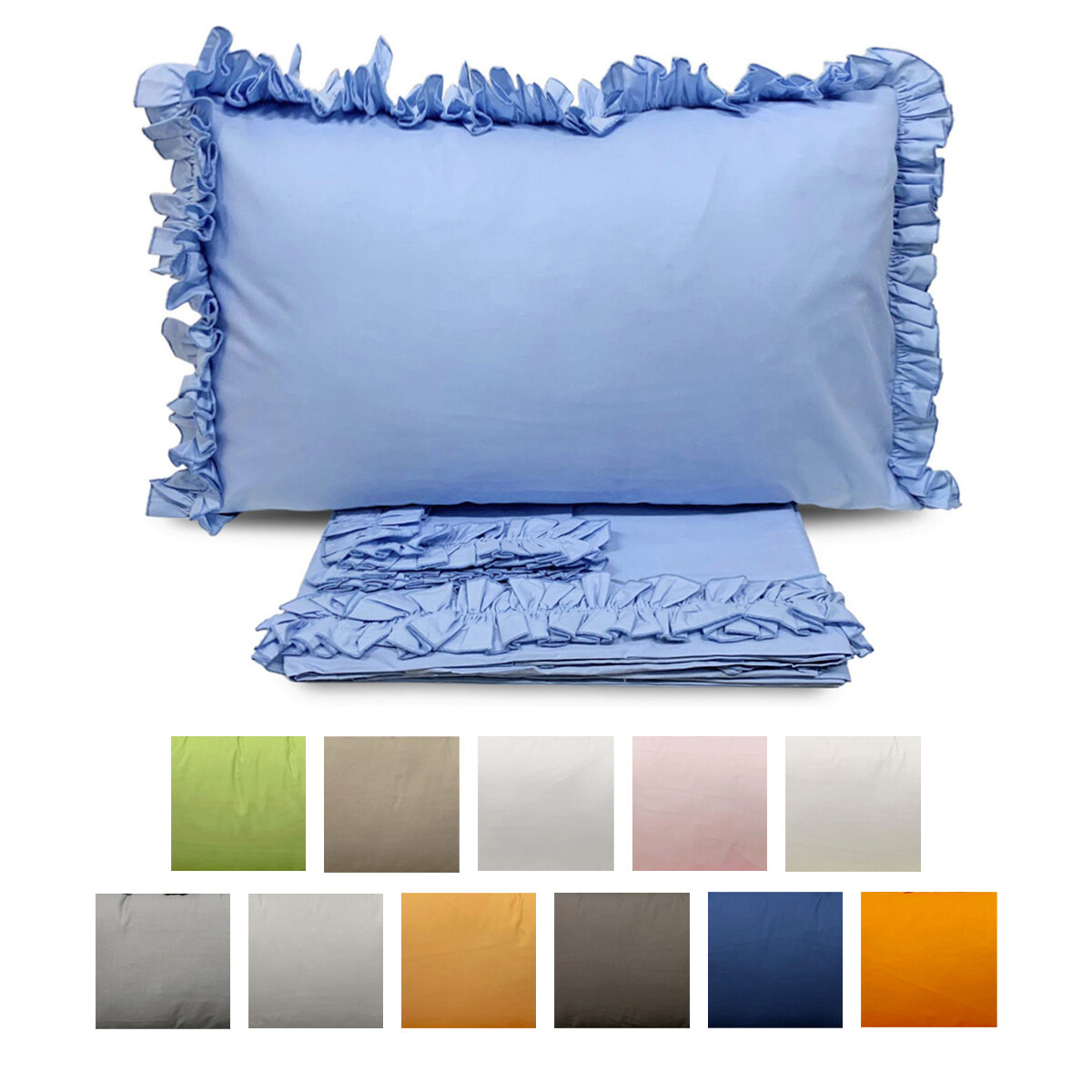 Renato Crossbow Cotton Double Ruffle Pillowcases Sheet Set JOLLY