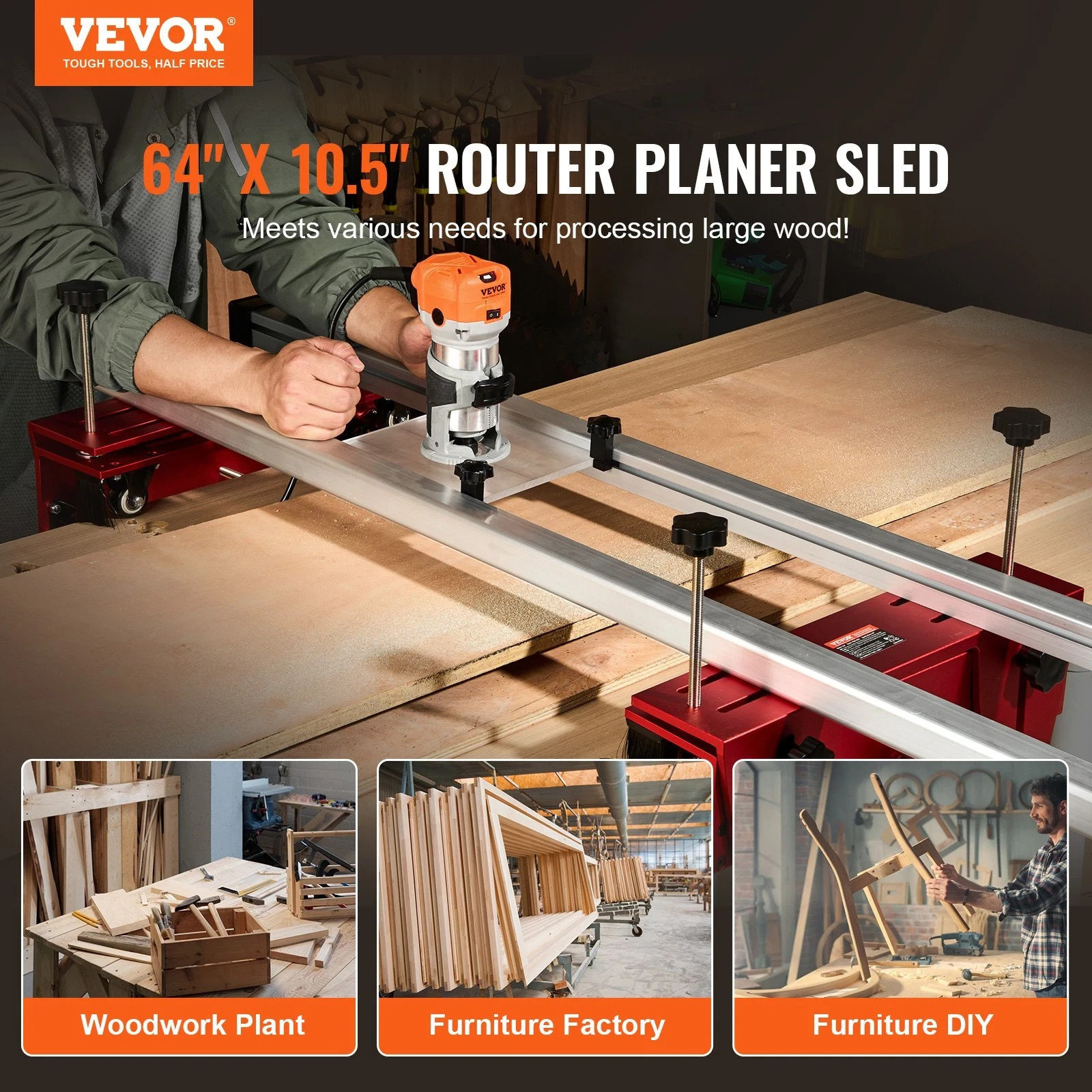 Router Sled Adjustable Wood Slab Flattening Mill Router Jig 64" Length