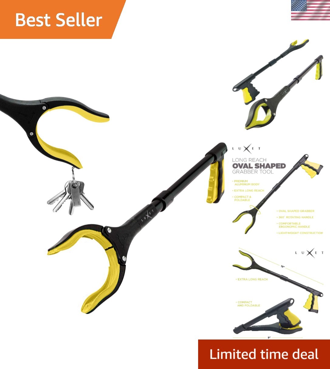 Grabber Reacher Tool 19 Inch Long, Foldable Pick Up Stick - Strong Grip Magne...