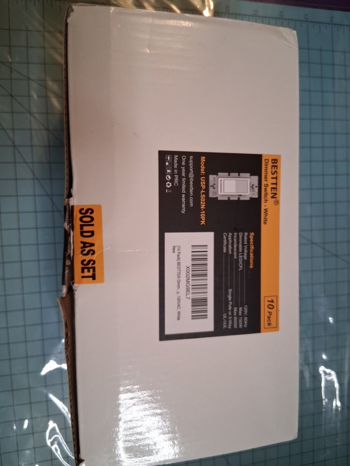BESTTEN Dimmer Switch White 10 Pack USP-LS02N-10PK 120V LED/CFL 150W INC 600W