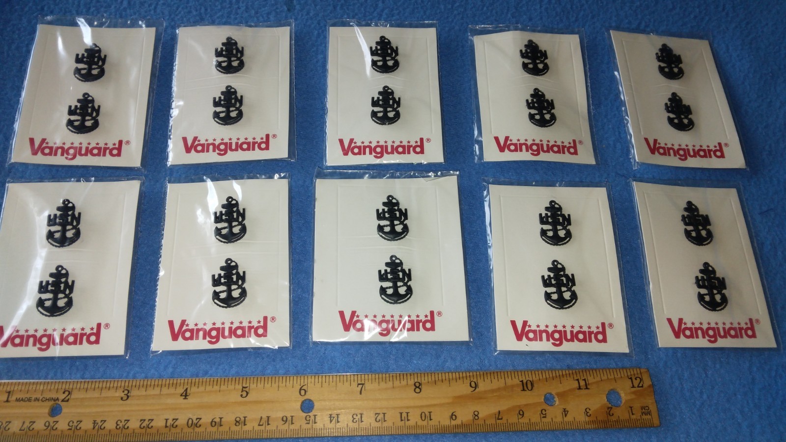 LOT OF 10 PAIRS VANGUARD - NAVY ANCHOR  BLACK COLLAR PINS NEW 1 INCH BY 5/8 INCH
