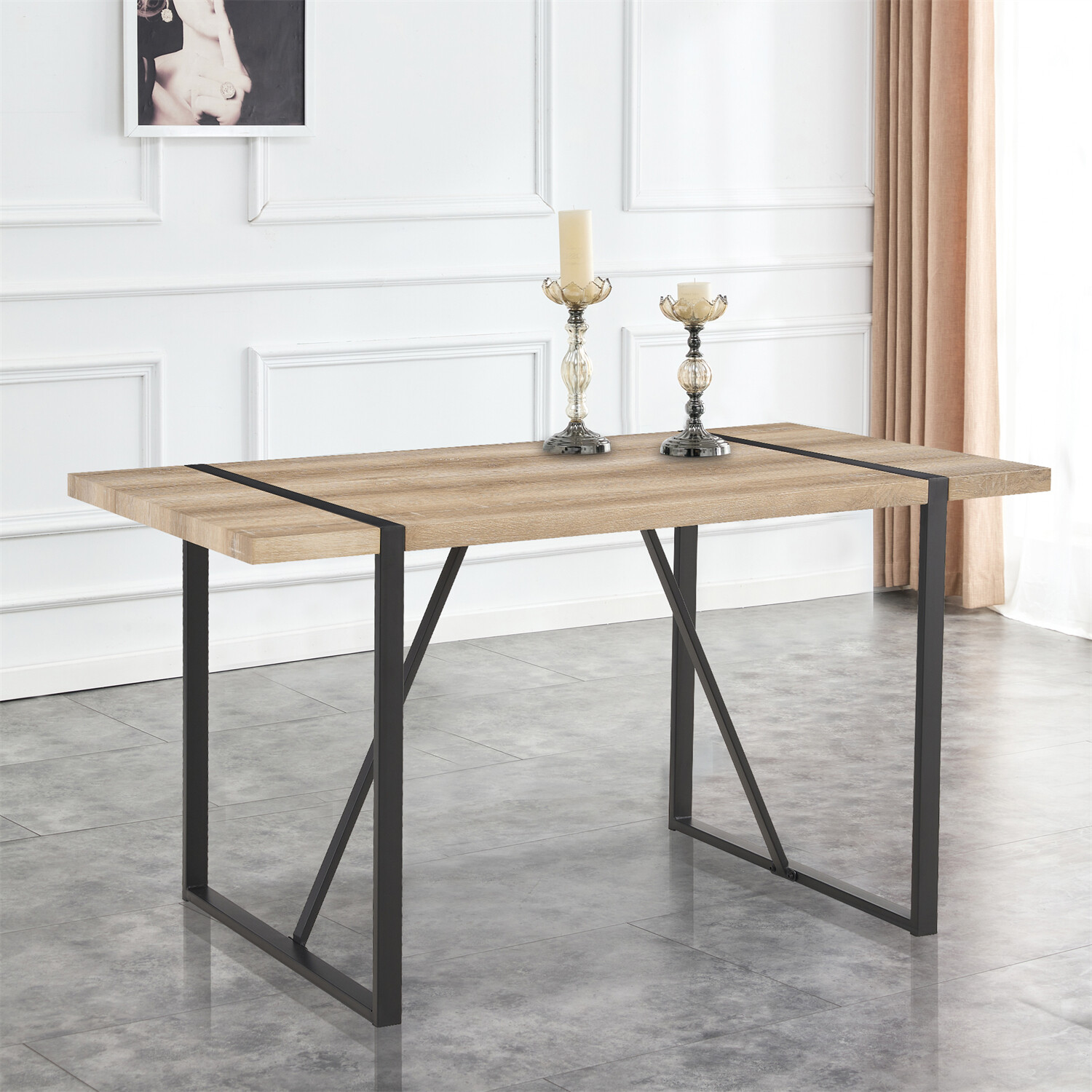 Dining Table Wood Table Kitchen Rectangular Table For 4-6 Person Rustic Brown