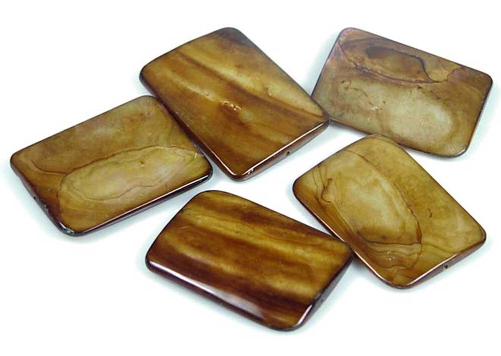 5 Bronze Mother of Pearl Rectangle Pendant Beads 35x25mm