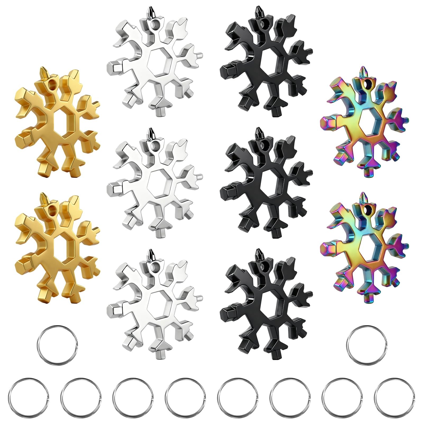 10 Packs Snowflake Multi Tool,18 in 1 Gold, Silver, Black, Rainbow