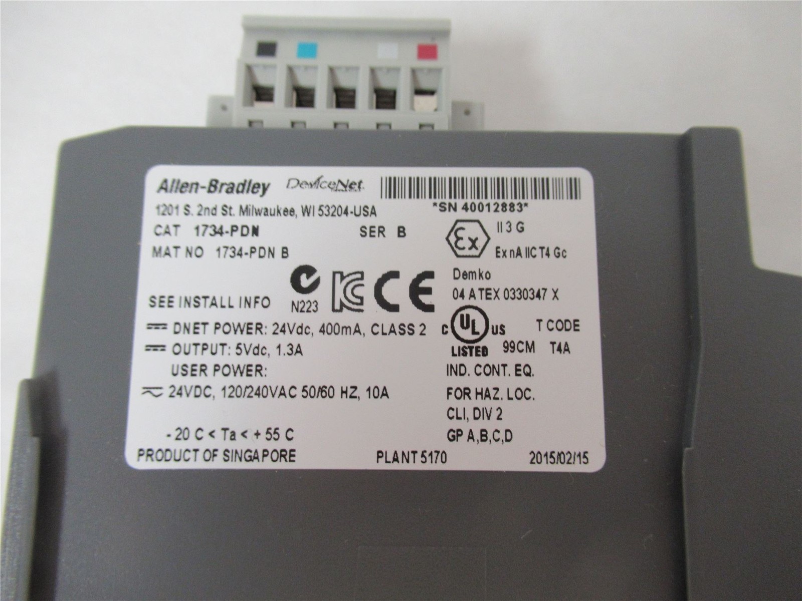 252085 New In Box; Allen-Bradley 1734-PDN Devicenet Interface Module 24VDC