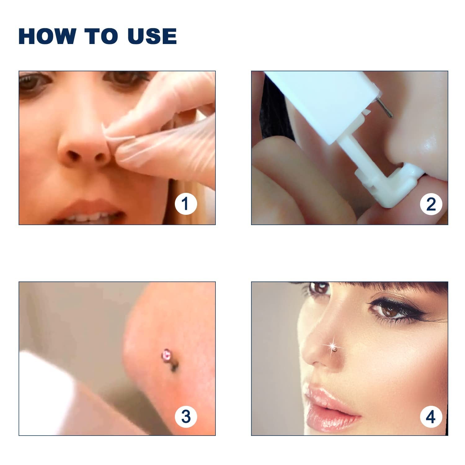 4-Pack Disposable Self Piercing Kit with Built-in Nose Studs, Very Safe Pierc...