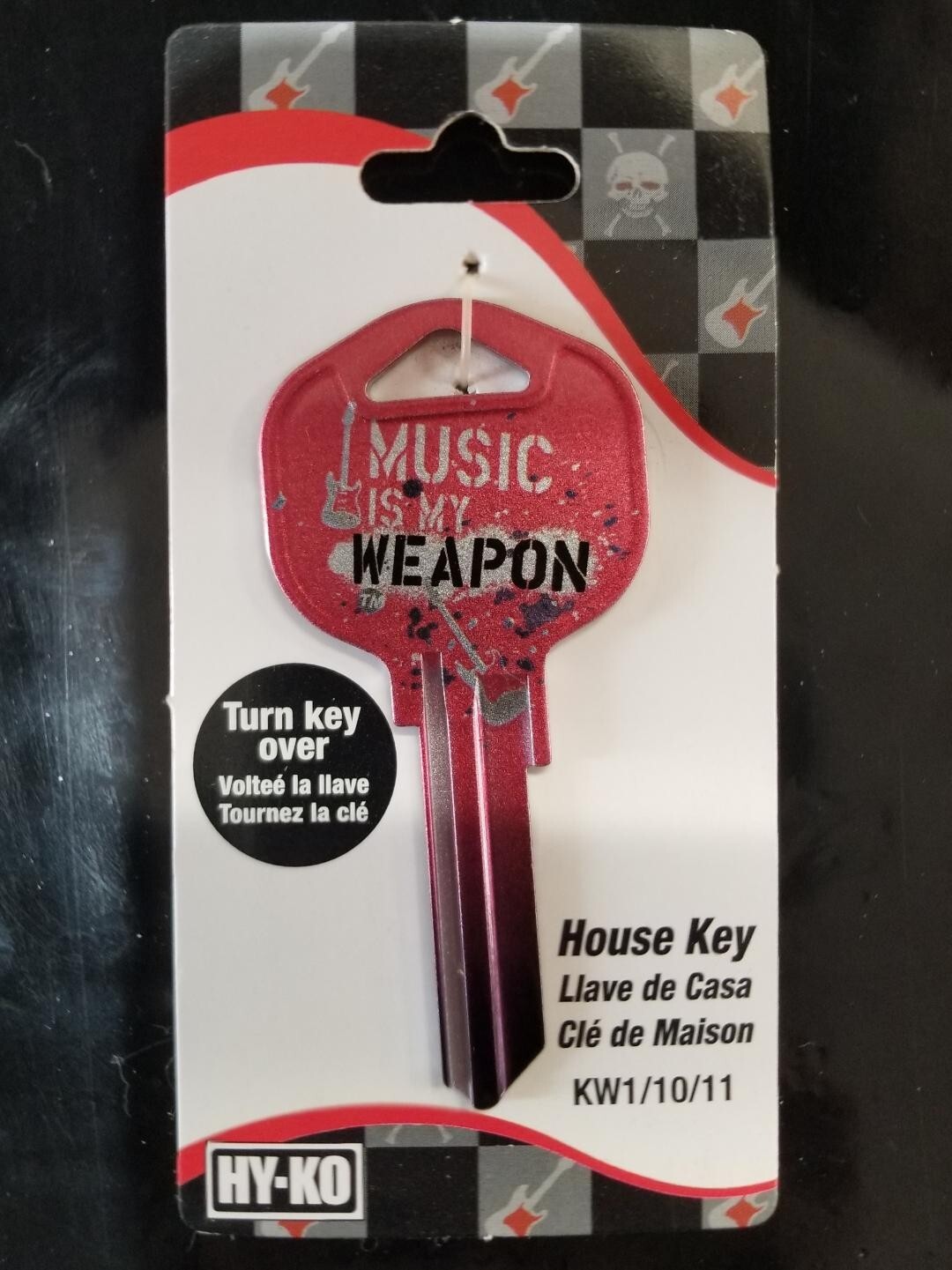 MUSIC IS MY WEAPON PRINTED KWIKSET KW1/KW10 KEYBLANK DISCON - READ DETAILS BELOW