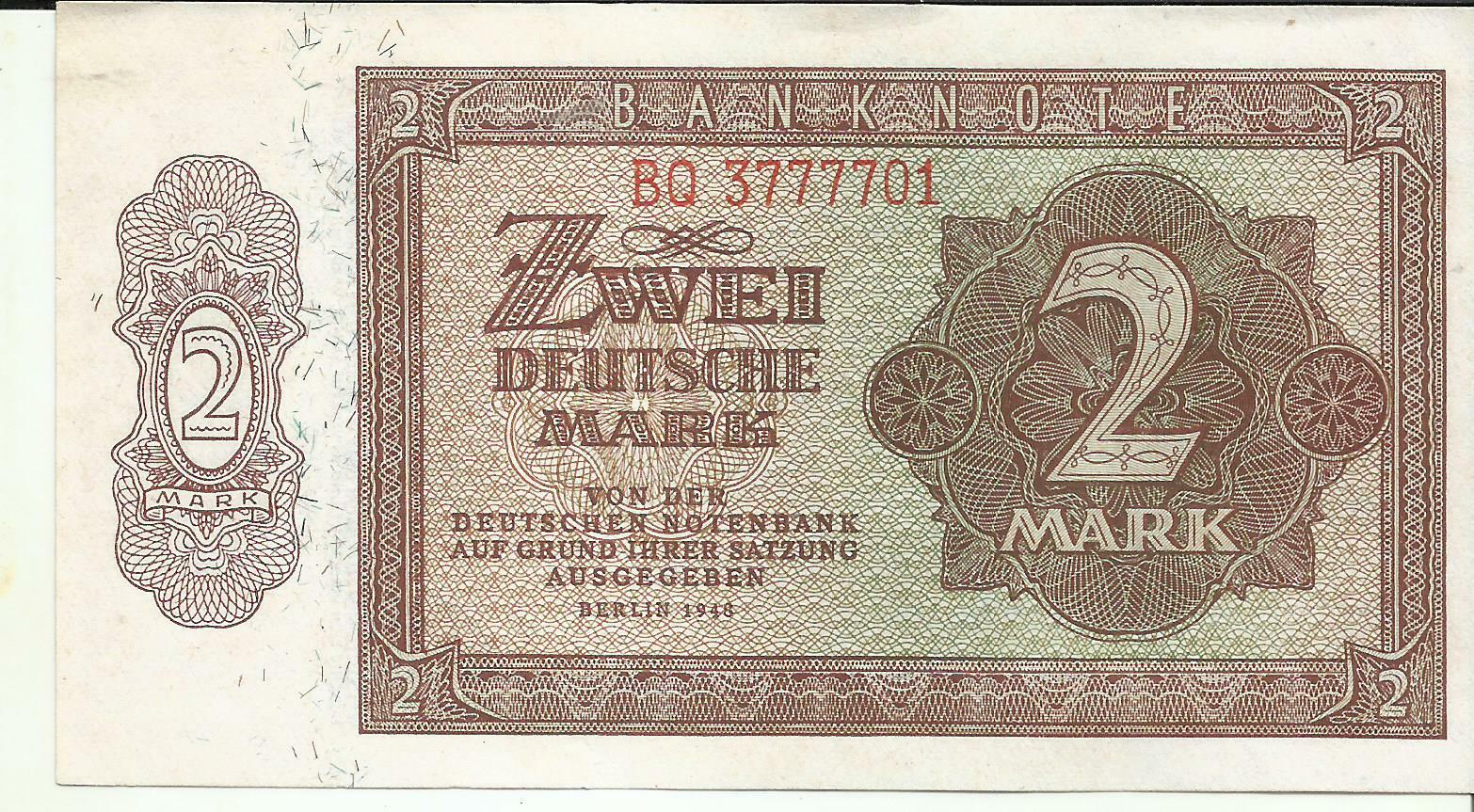 GERMANY DDR 2 MARKS 1948  P 10. UNC CONDITION. 9RW 17MAR