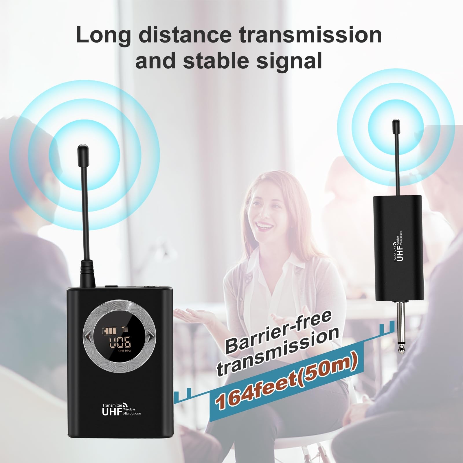 Wireless Microphone Headset, Head Mic Speaker System, UHF Professional U80-B