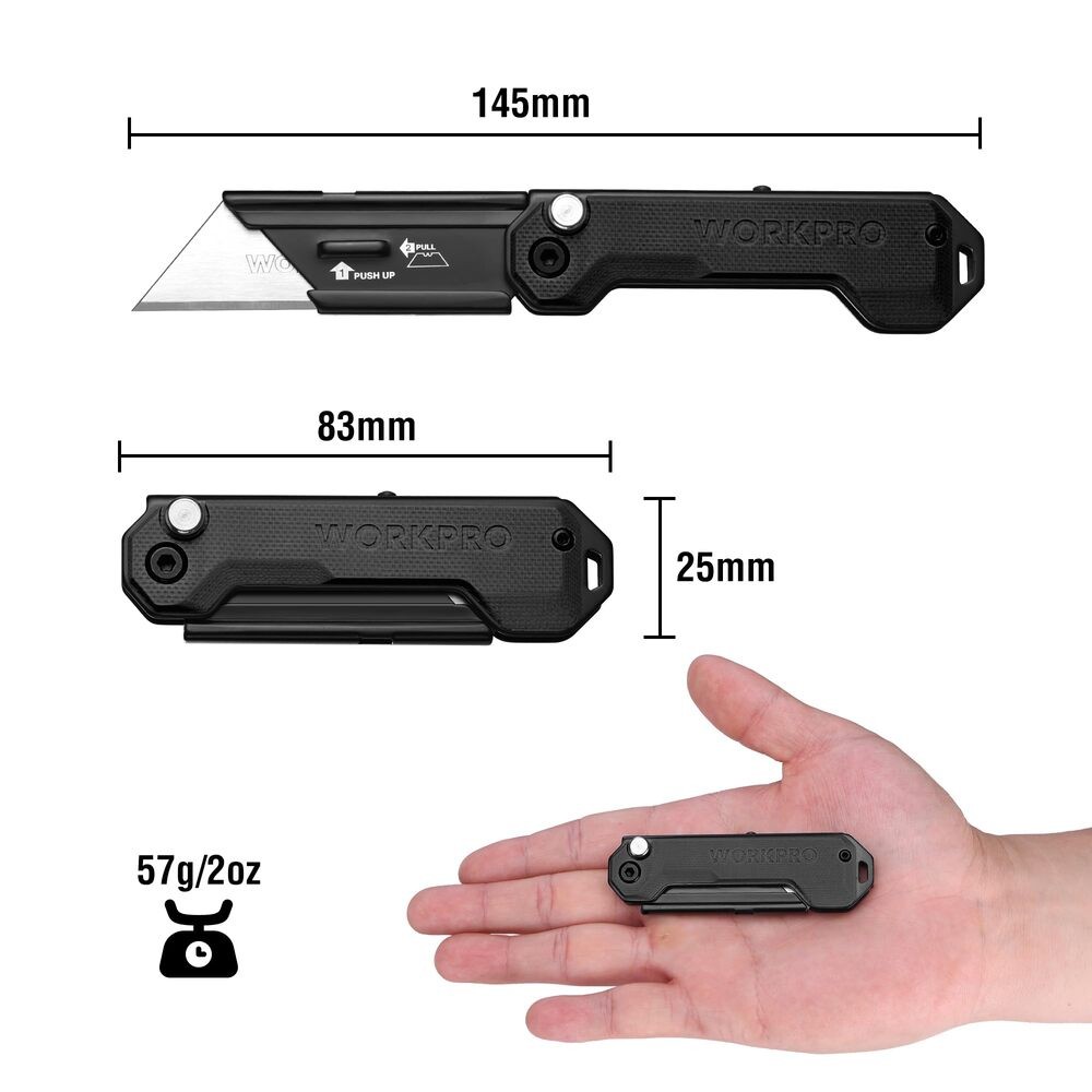 WORKPRO Mini Folding Utility Knife Box Cutter Quick Open Axis Lock Belt Clip USA