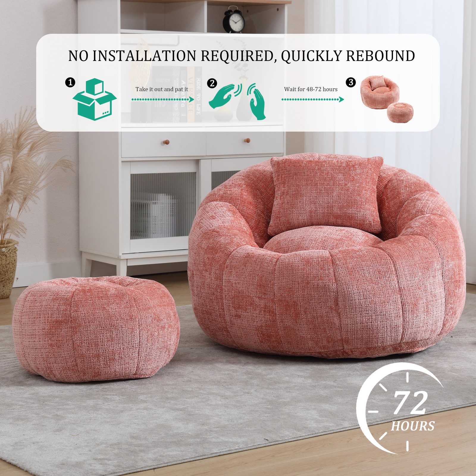 UNITED WE WIN Modern Bean Bag Chairs, Comfy Round Chair for Adults with Ottoma