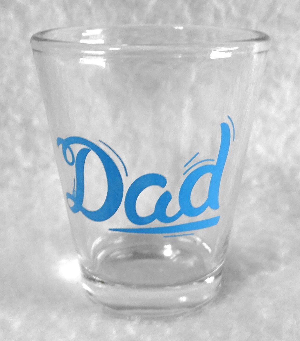 New Father's Day Shot Glass "Dad" Shooter with Blue Design 2-3/8" Jigger