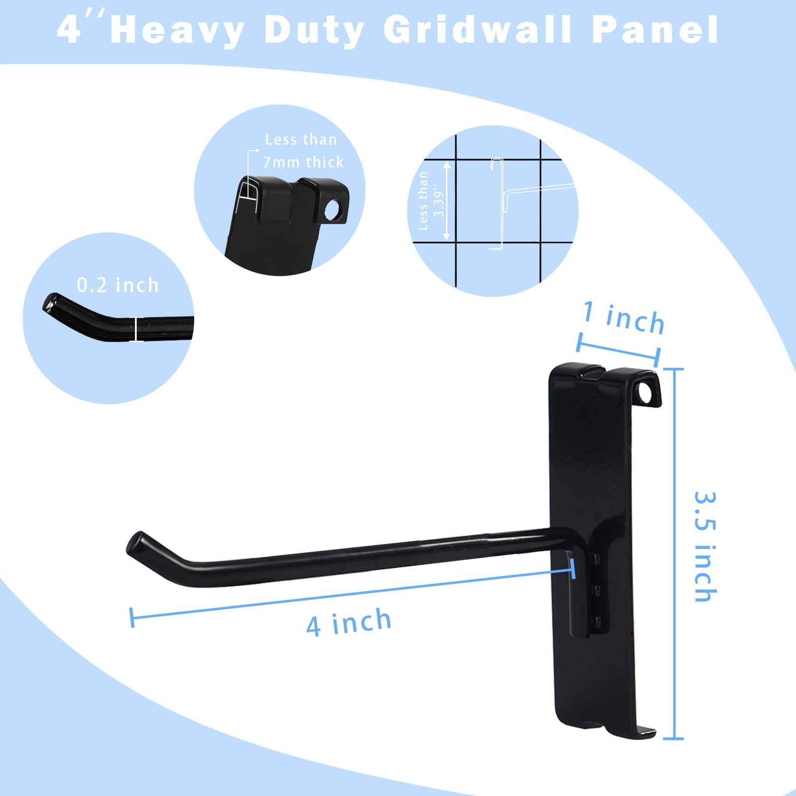 12 PCS Gridwall Peg Hooks Display Accessories Panel Organization Black 4 Inch