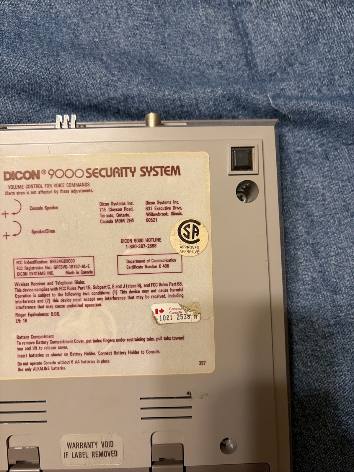 Vintage DICON 9000 security system main unit only vg