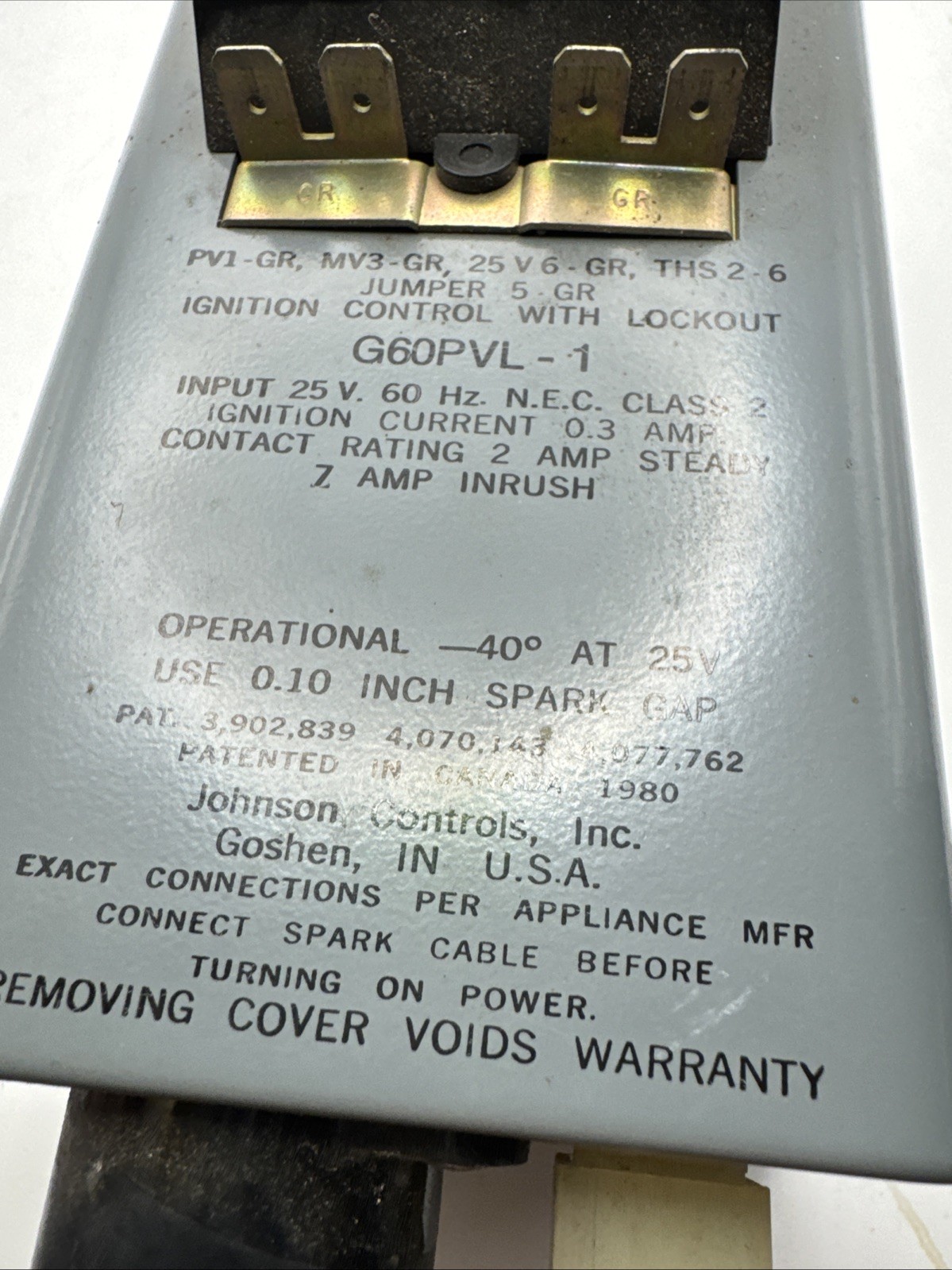 Johnson Controls G60PVL-1, PV1-GR, MV3-GR Ignition Control Flame Sensor 25v