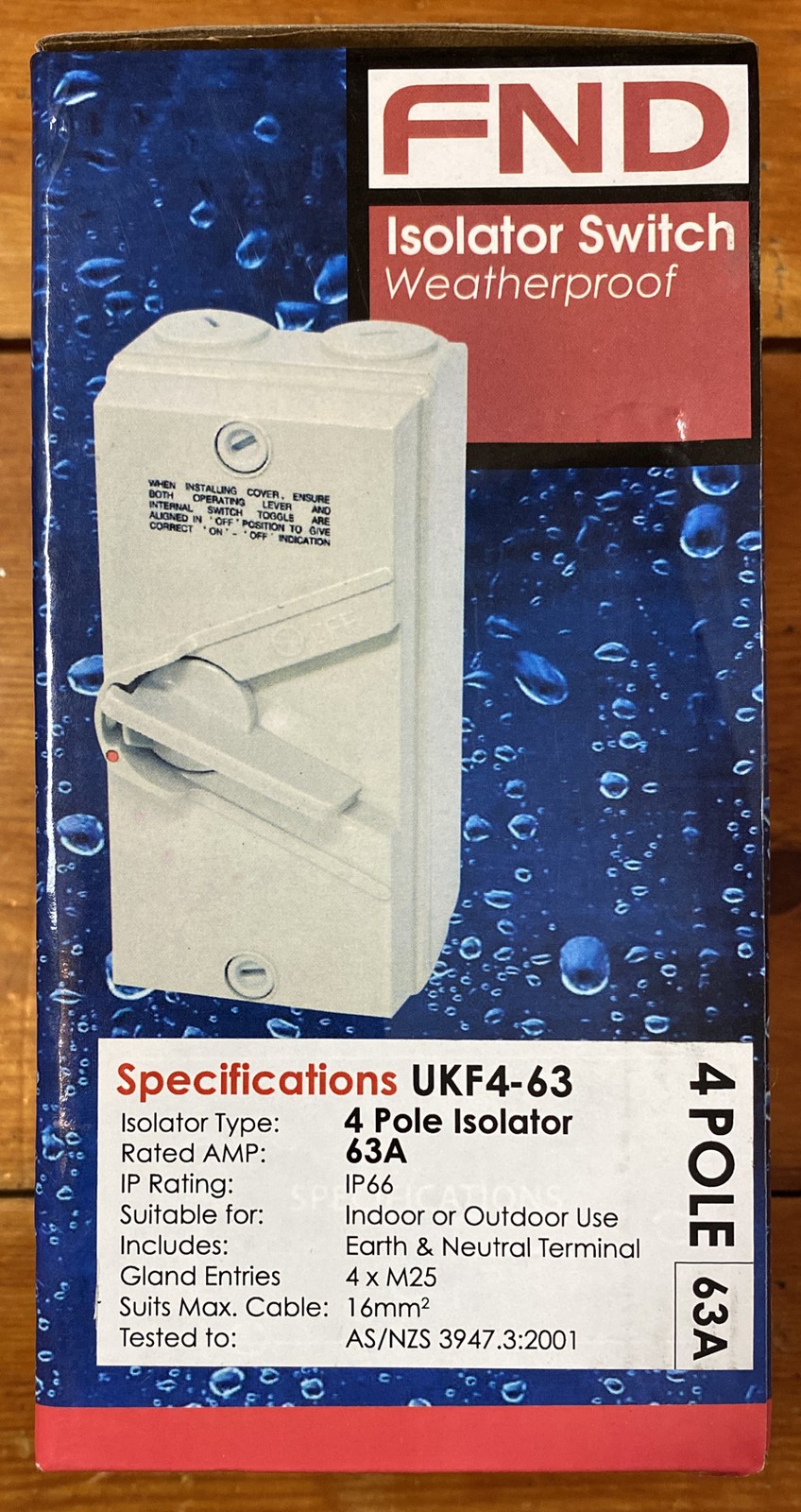 FND Isolator Switch Weatherproof IP66 4 Pole 63A Isolators Surface Mount
