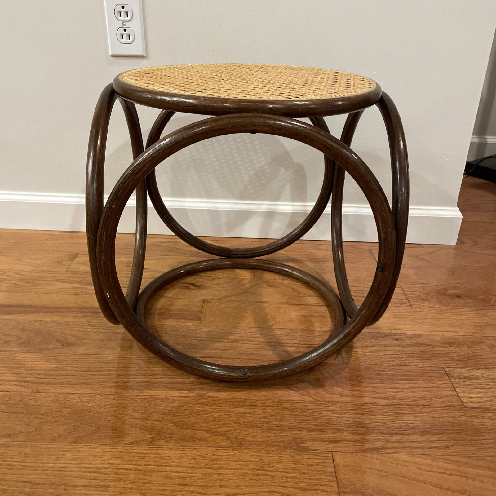 Vintage MCM Thonet Style Bentwood Cane Foot Stool Plant Stand 16x16x16